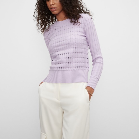 Open Stitch Crewneck Sweater - New With Tags - NEVER WORN - Lilac Purple - Picture 1 of 6